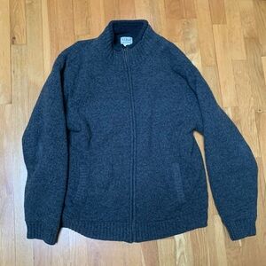 LL Bean Jacket Mens L Gray Lambswool Sherpa Lined Full Zip Sweater Knit